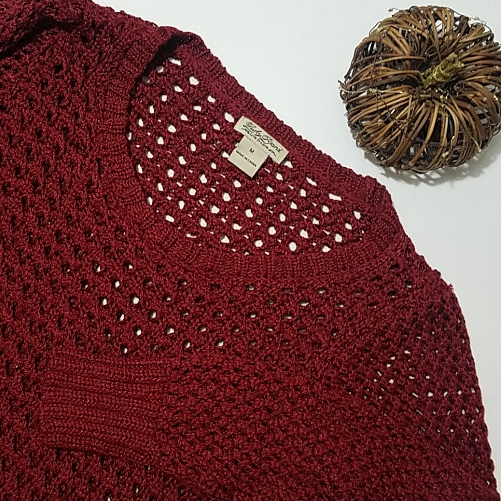 Lucky Brand Maroon Crochet Knit Sweater Medium